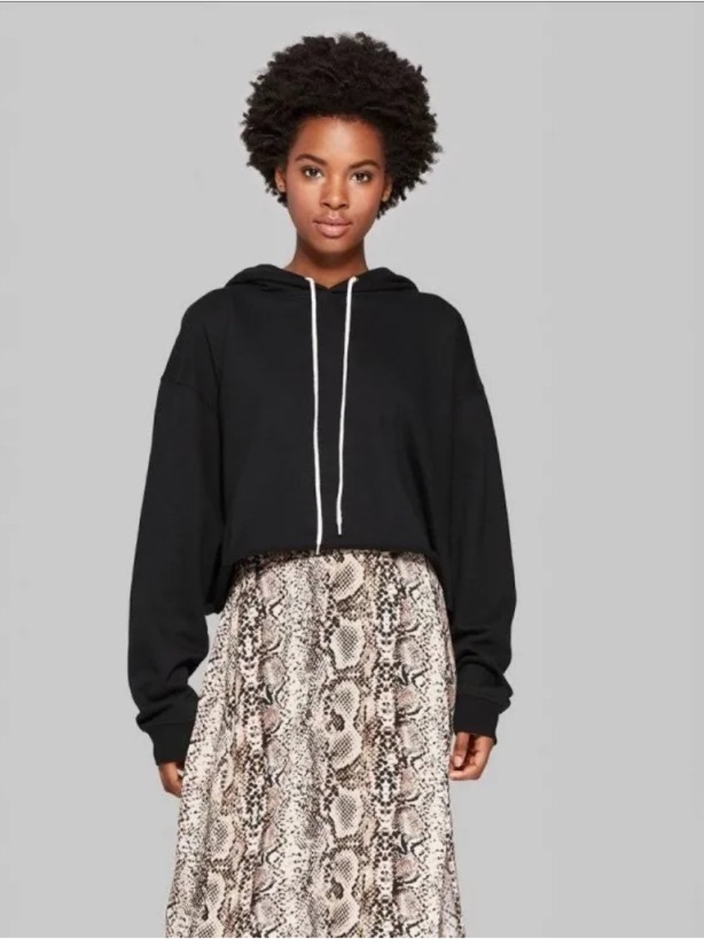 Wild Fable Black Cropped Cotton Blend Hoodie